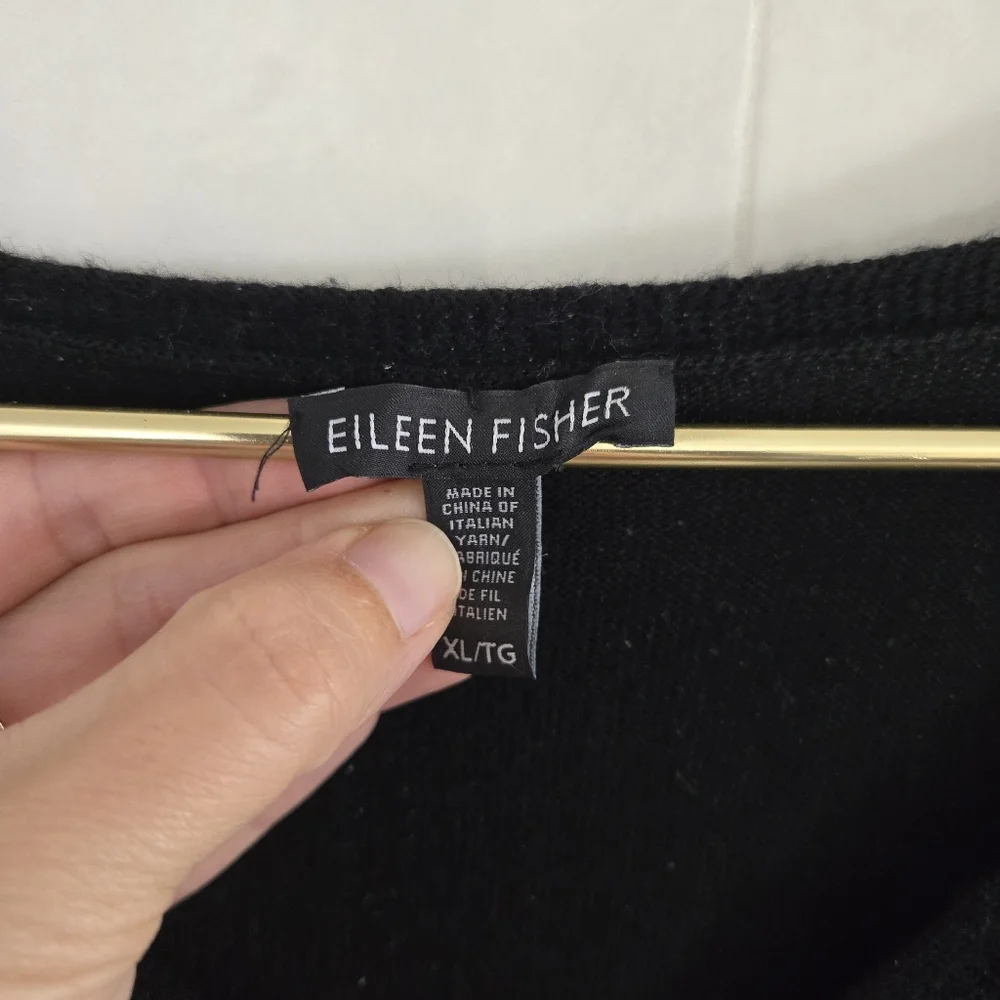 Eileen Fisher 100% Merino Wool V-neck Tunic Dress Top Long Sleeve Solid Black XL - Picture 4 of 7